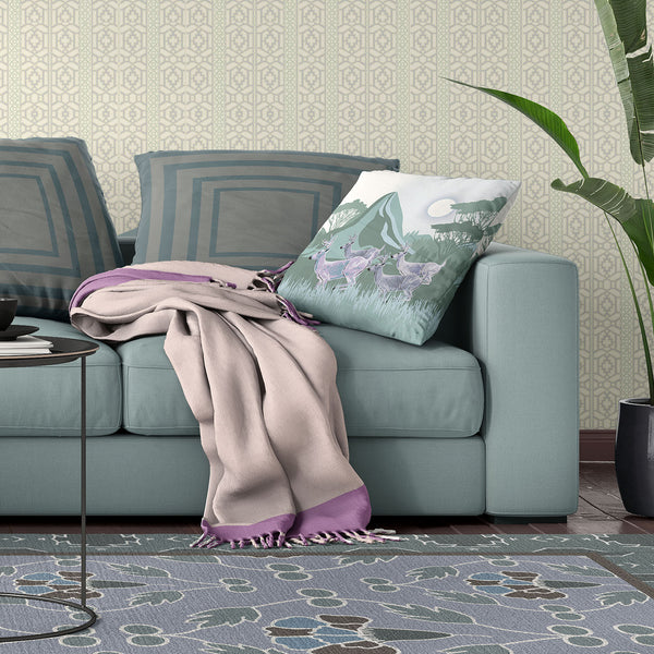 Homeroots 28x28 Green White Deer Blown Seam Broadcloth Animal Print Throw Pillow   485302