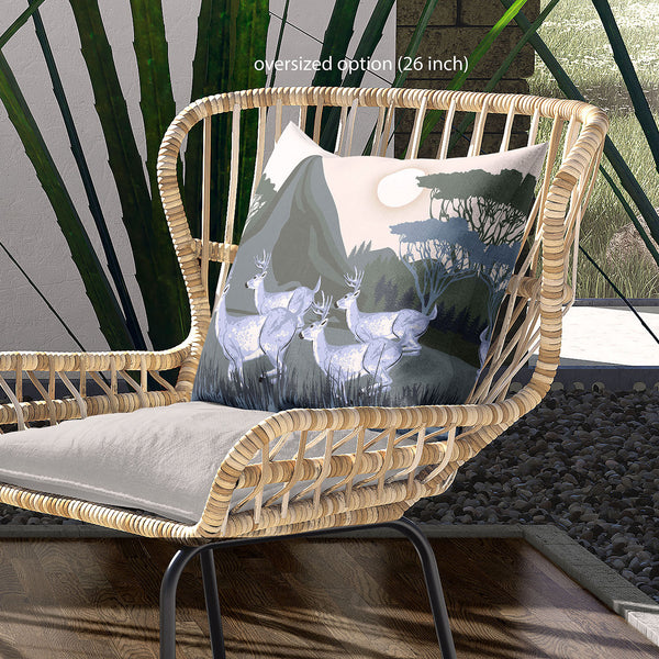 Homeroots 26x26 Blue Deer Blown Seam Broadcloth Animal Print Throw Pillow   485306