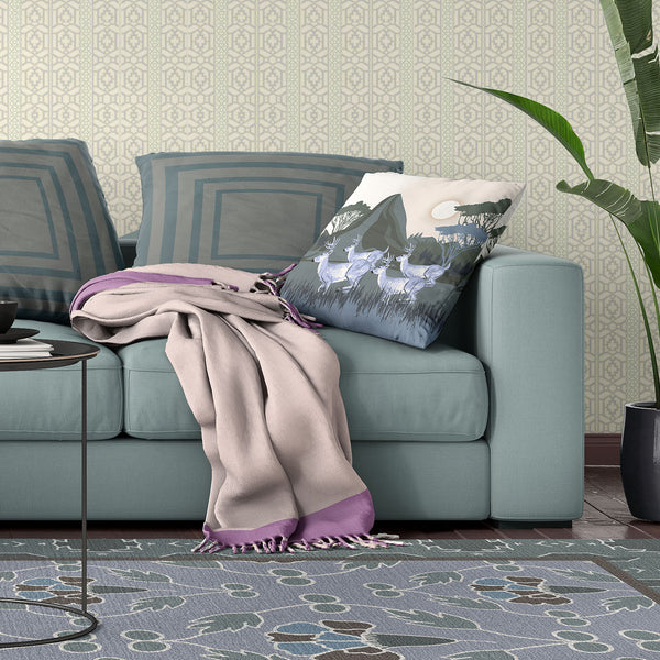 Homeroots 26x26 Blue Deer Blown Seam Broadcloth Animal Print Throw Pillow   485306