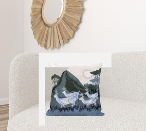 Homeroots 26x26 Blue Deer Blown Seam Broadcloth Animal Print Throw Pillow   485306