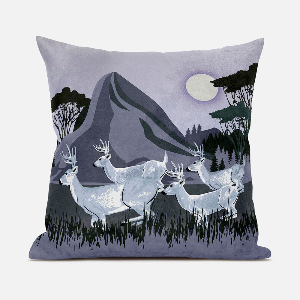 Homeroots 26x26 White Muted Purple Deer Blown Seam Broadcloth Animal Print Throw Pillow   485311