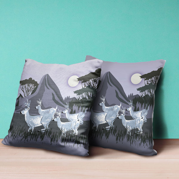 Homeroots 26x26 White Muted Purple Deer Blown Seam Broadcloth Animal Print Throw Pillow   485311