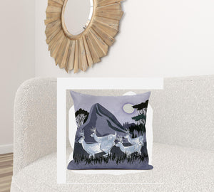 Homeroots 26x26 White Muted Purple Deer Blown Seam Broadcloth Animal Print Throw Pillow   485311