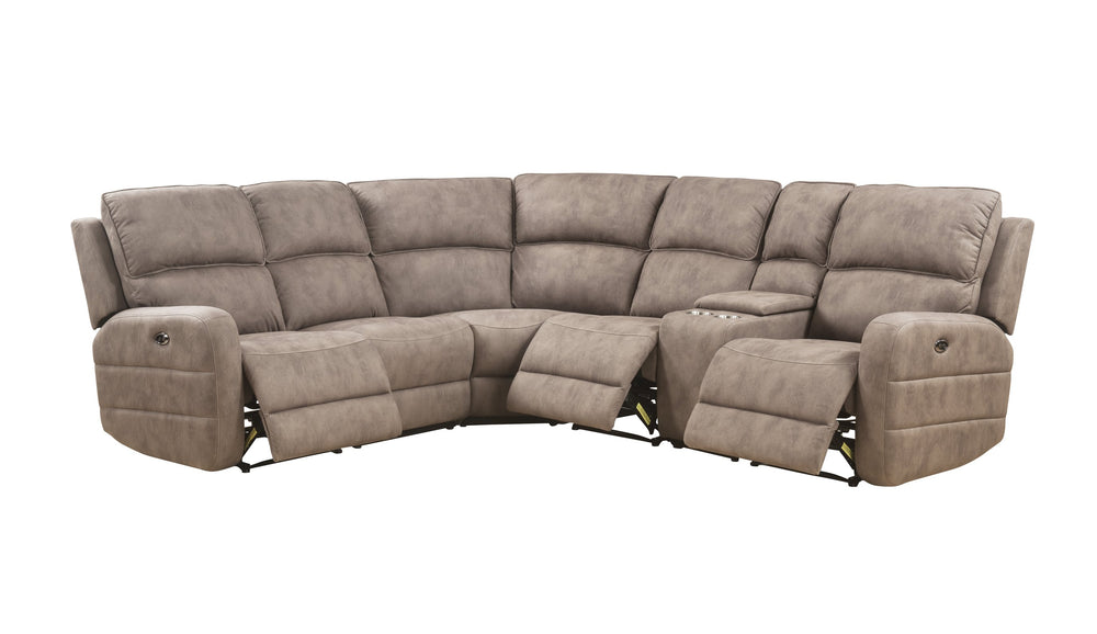 English Elm Olwen Mocha Nubuck Power Sectional Sofa with USB Ports, Reversible Console, Cup Holders, Storage B2726S00120