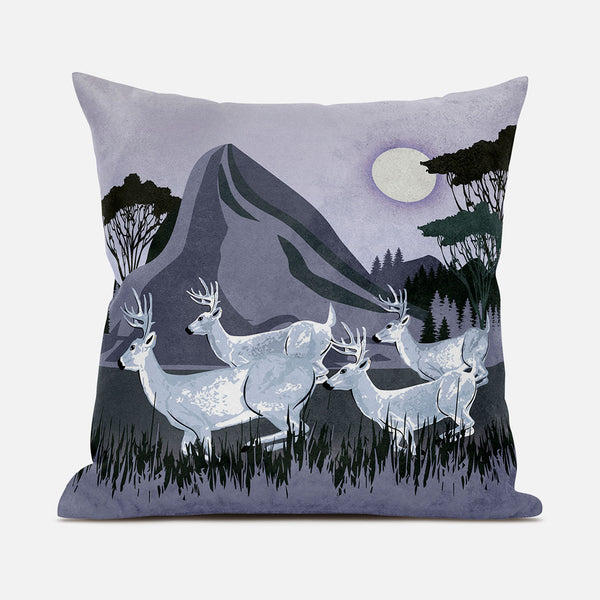 Homeroots 28x28 White Muted Purple Deer Blown Seam Broadcloth Animal Print Throw Pillow   485312