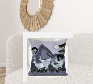 Homeroots 28x28 White Muted Purple Deer Blown Seam Broadcloth Animal Print Throw Pillow   485312