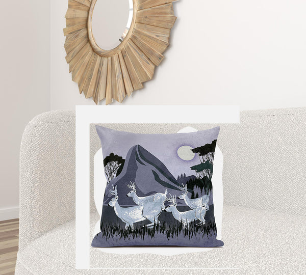 Homeroots 28x28 White Muted Purple Deer Blown Seam Broadcloth Animal Print Throw Pillow   485312