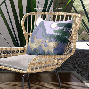 Homeroots 26x26 Brown Blue Green Deer Blown Seam Broadcloth Animal Print Throw Pillow   485316