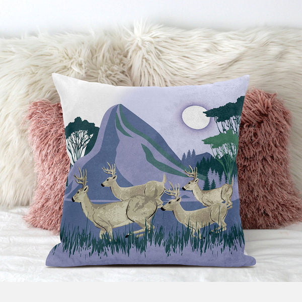 Homeroots 26x26 Brown Blue Green Deer Blown Seam Broadcloth Animal Print Throw Pillow   485316