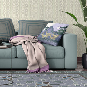 Homeroots 26x26 Brown Blue Green Deer Blown Seam Broadcloth Animal Print Throw Pillow   485316