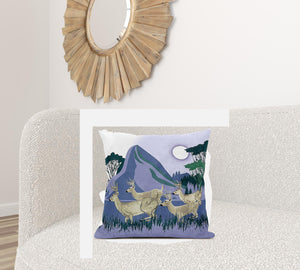 Homeroots 26x26 Brown Blue Green Deer Blown Seam Broadcloth Animal Print Throw Pillow   485316