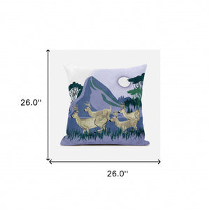 Homeroots 26x26 Brown Blue Green Deer Blown Seam Broadcloth Animal Print Throw Pillow   485316