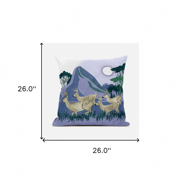 Homeroots 26x26 Brown Blue Green Deer Blown Seam Broadcloth Animal Print Throw Pillow   485316