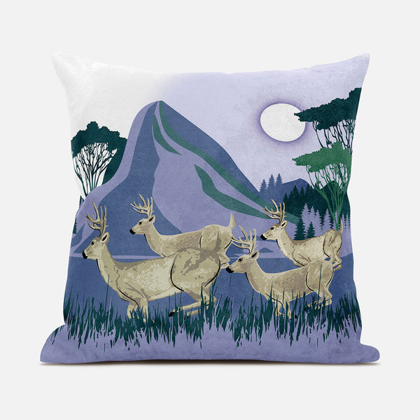 Homeroots 28x28 Brown Blue Green Deer Blown Seam Broadcloth Animal Print Throw Pillow   485317