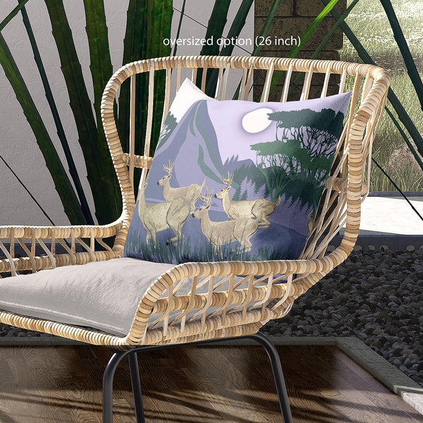 Homeroots 28x28 Brown Blue Green Deer Blown Seam Broadcloth Animal Print Throw Pillow   485317