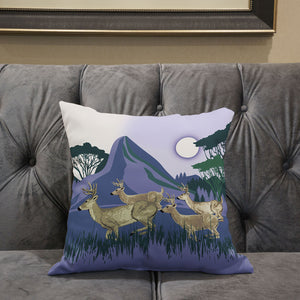 Homeroots 28x28 Brown Blue Green Deer Blown Seam Broadcloth Animal Print Throw Pillow   485317