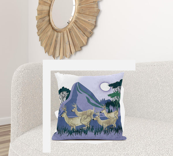 Homeroots 28x28 Brown Blue Green Deer Blown Seam Broadcloth Animal Print Throw Pillow   485317