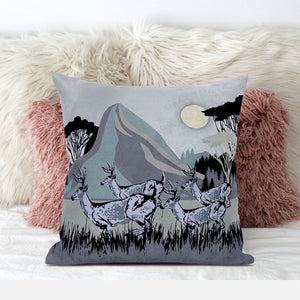 Homeroots 28x28 Black Gray Deer Blown Seam Broadcloth Animal Print Throw Pillow   485322