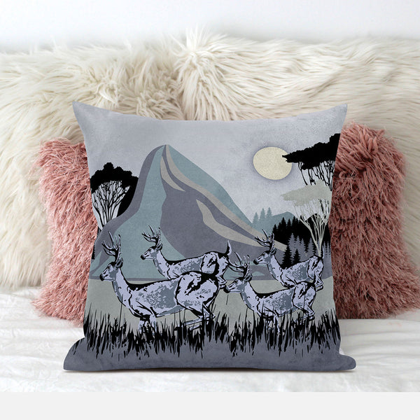 Homeroots 28x28 Black Gray Deer Blown Seam Broadcloth Animal Print Throw Pillow   485322