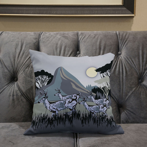 Homeroots 28x28 Black Gray Deer Blown Seam Broadcloth Animal Print Throw Pillow   485322