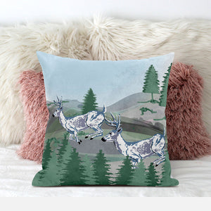 Homeroots 26x26 Green Blue Deer Blown Seam Broadcloth Animal Print Throw Pillow   485326
