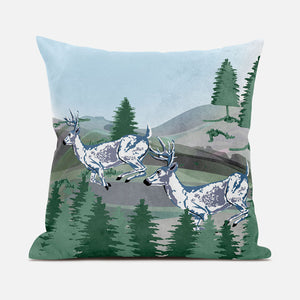 Homeroots 28x28 Green Blue Deer Blown Seam Broadcloth Animal Print Throw Pillow   485327