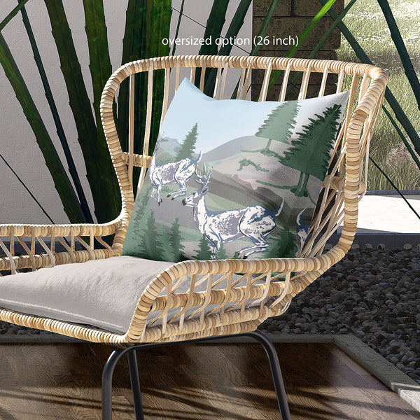 Homeroots 28x28 Green Blue Deer Blown Seam Broadcloth Animal Print Throw Pillow   485327