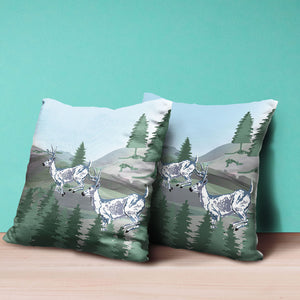Homeroots 28x28 Green Blue Deer Blown Seam Broadcloth Animal Print Throw Pillow   485327