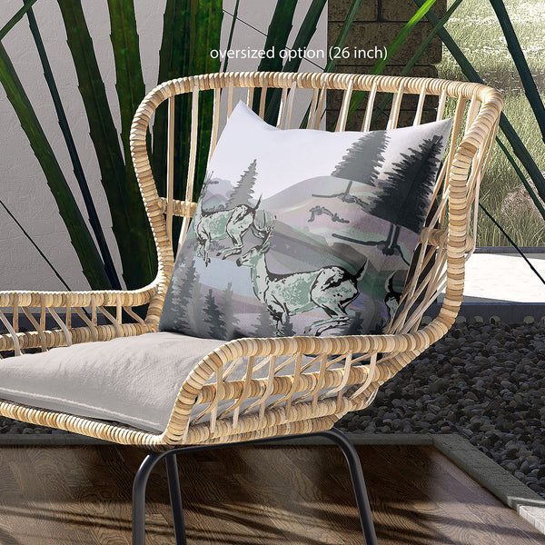 Homeroots 26x26 Muted Green Black Blue Deer Blown Seam Broadcloth Animal Print Throw Pillow   485331