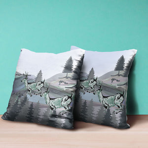 Homeroots 26x26 Muted Green Black Blue Deer Blown Seam Broadcloth Animal Print Throw Pillow   485331