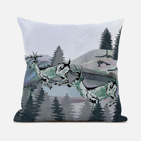 Homeroots 28x28 Muted Green Black Blue Deer Blown Seam Broadcloth Animal Print Throw Pillow   485332