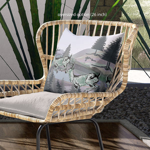 Homeroots 28x28 Muted Green Black Blue Deer Blown Seam Broadcloth Animal Print Throw Pillow   485332