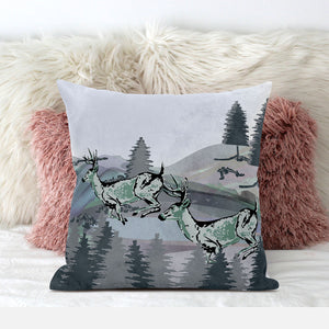 Homeroots 28x28 Muted Green Black Blue Deer Blown Seam Broadcloth Animal Print Throw Pillow   485332