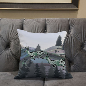 Homeroots 28x28 Muted Green Black Blue Deer Blown Seam Broadcloth Animal Print Throw Pillow   485332