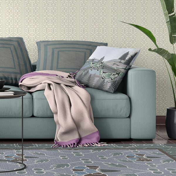 Homeroots 28x28 Muted Green Black Blue Deer Blown Seam Broadcloth Animal Print Throw Pillow   485332