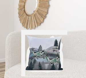 Homeroots 28x28 Muted Green Black Blue Deer Blown Seam Broadcloth Animal Print Throw Pillow   485332