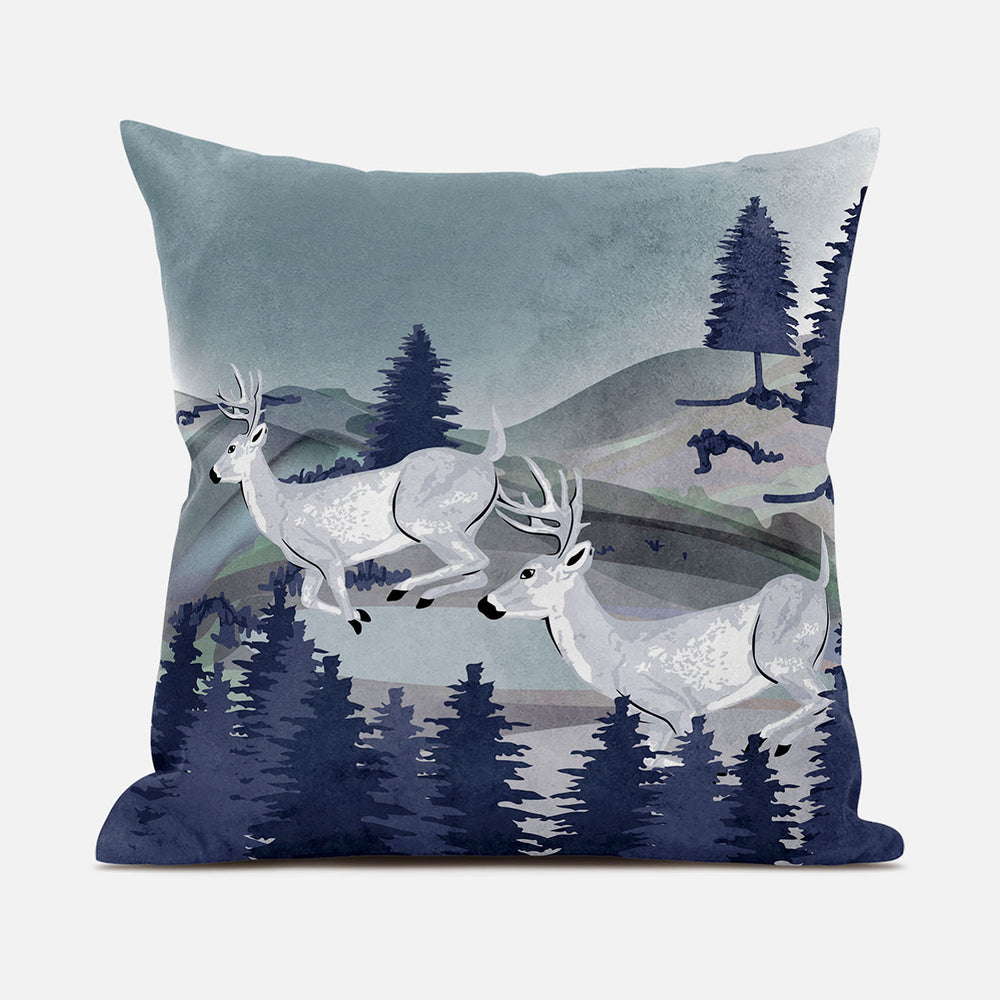 Homeroots 26x26 Gray Blue Deer Blown Seam Broadcloth Animal Print Throw Pillow   485336