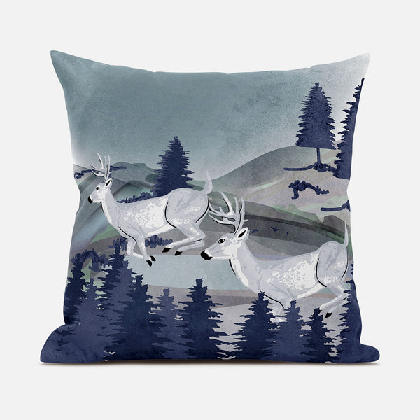 Homeroots 26x26 Gray Blue Deer Blown Seam Broadcloth Animal Print Throw Pillow   485336