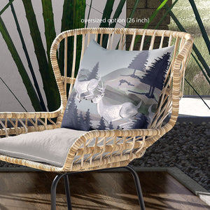 Homeroots 28x28 Gray Blue Deer Blown Seam Broadcloth Animal Print Throw Pillow   485337