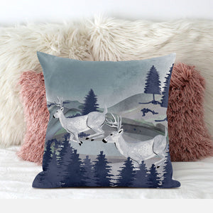 Homeroots 28x28 Gray Blue Deer Blown Seam Broadcloth Animal Print Throw Pillow   485337