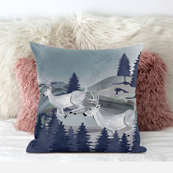 Homeroots 28x28 Gray Blue Deer Blown Seam Broadcloth Animal Print Throw Pillow   485337