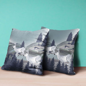 Homeroots 28x28 Gray Blue Deer Blown Seam Broadcloth Animal Print Throw Pillow   485337
