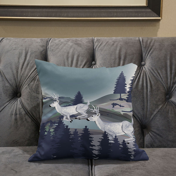 Homeroots 28x28 Gray Blue Deer Blown Seam Broadcloth Animal Print Throw Pillow   485337