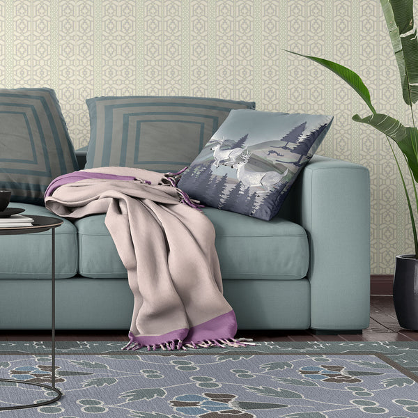 Homeroots 28x28 Gray Blue Deer Blown Seam Broadcloth Animal Print Throw Pillow   485337