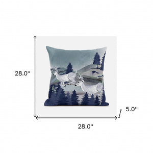 Homeroots 28x28 Gray Blue Deer Blown Seam Broadcloth Animal Print Throw Pillow   485337