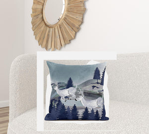 Homeroots 28x28 Gray Blue Deer Blown Seam Broadcloth Animal Print Throw Pillow   485337