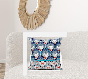 Homeroots 26x26 Gray Blue Orange Blown Seam Broadcloth Floral Throw Pillow   485341