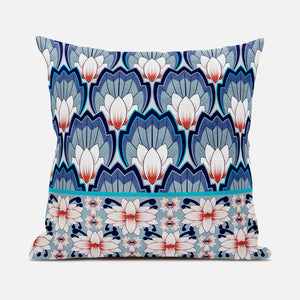 Homeroots 28x28 Gray Blue Orange Blown Seam Broadcloth Floral Throw Pillow   485342