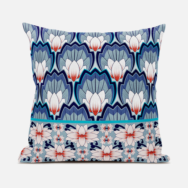 Homeroots 28x28 Gray Blue Orange Blown Seam Broadcloth Floral Throw Pillow   485342