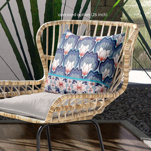 Homeroots 28x28 Gray Blue Orange Blown Seam Broadcloth Floral Throw Pillow   485342